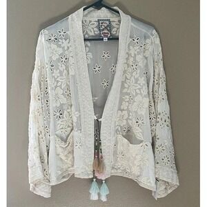 Johnny Was Ramos Danica Kimono Embroidered Eyelet Boho Whimsy Romantic Sz LG